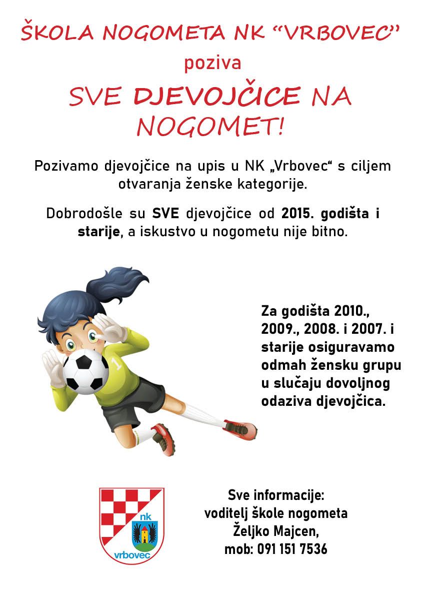 Škola nogometa NK “Vrbovec” poziva sve djevojčice na nogomet!